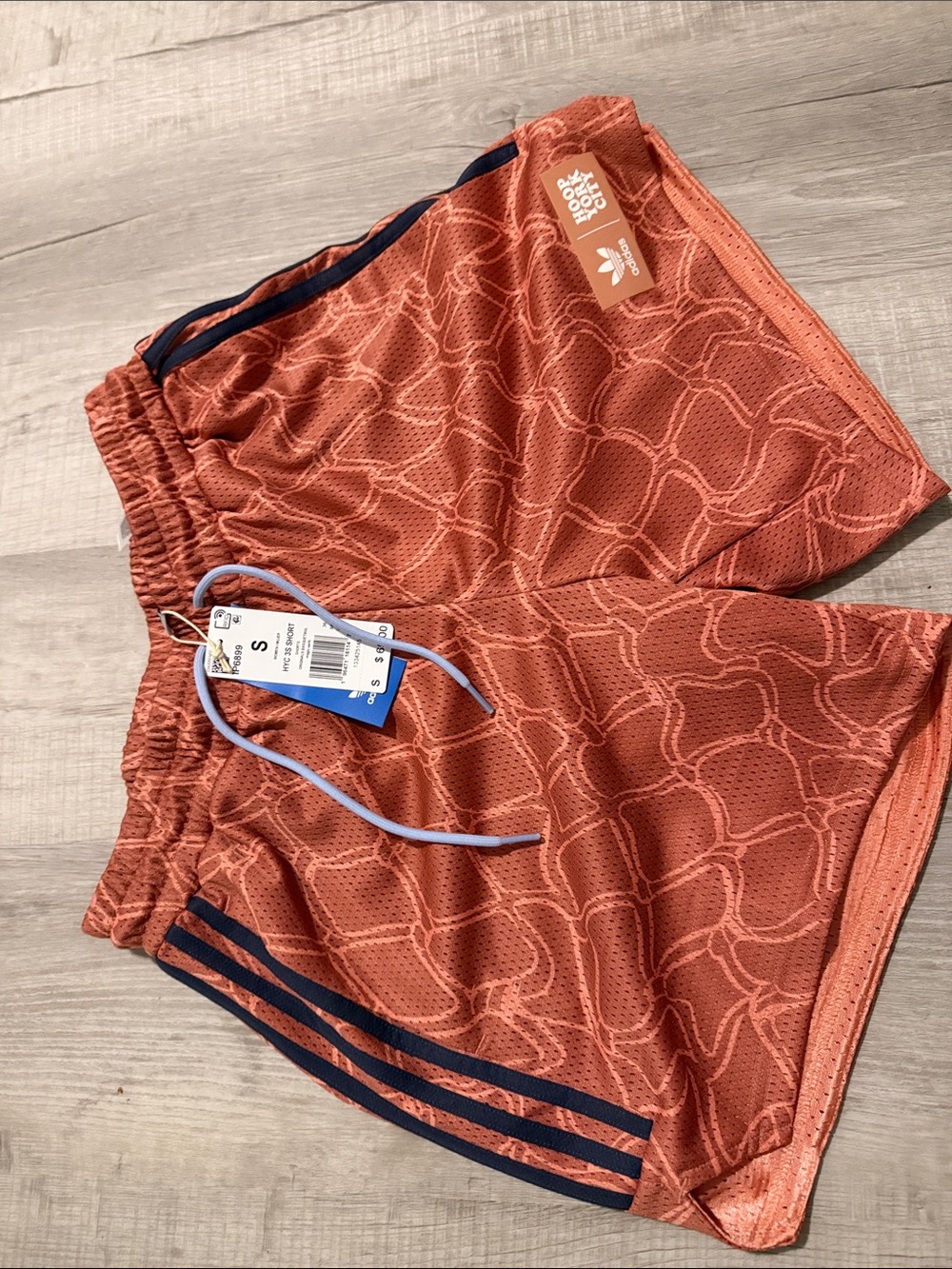 adidas Women’s Rust Orange Athletic Mesh Shorts with Navy Stripes